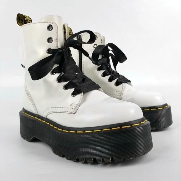 Dr. Martens Jadon Ribbon Dolls Kill White Leather Platform Combat Boots 5 Grunge - Picture 2 of 8